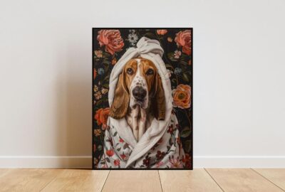 Basset Hound Bathrobe Bathroom Portrait Wall Art