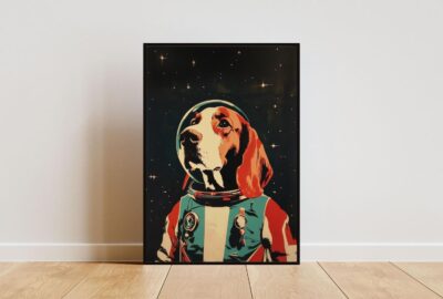 Basset Hound Astronaut Retro Portrait Space Wall Art