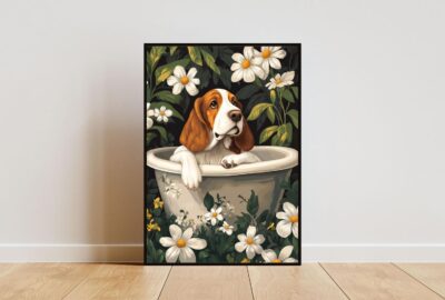 Basset Hound Bathtub Bathroom Bath Wall Art