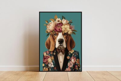 Basset Hound Suit Portrait Oil Painting Wall Art