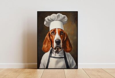 Basset Hound Chefs Hat Apron Portrait Wall Art