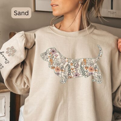 Basset Hound Mom Floral Custom Sweatshirt
