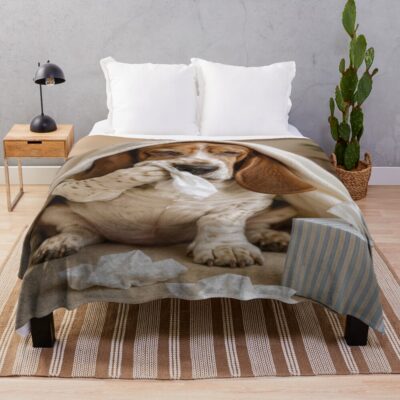 Basset Hound Aesthetic Illustration Throw Blanket