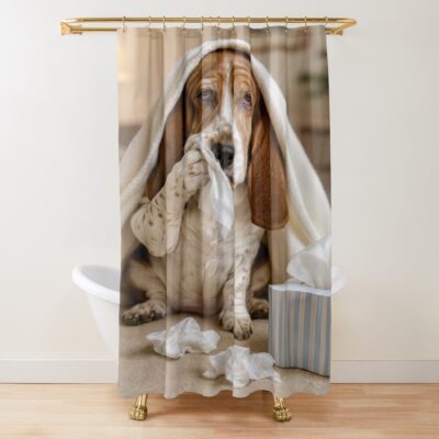 Basset Hound Aesthetic Illustration Shower Curtain